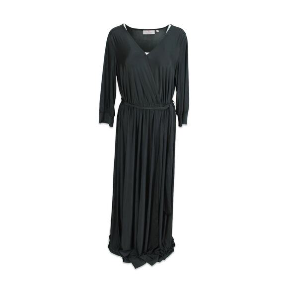 Laurie Felt Wrap Front Maxi Dress Dress L Black Goth Witchy Spooky Stretchy Glam - Picture 1 of 16